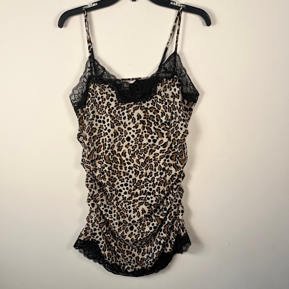 Victoria's Secret Cami Top Women Large Leopard Print Lace Trim Y2K Sexy Chic